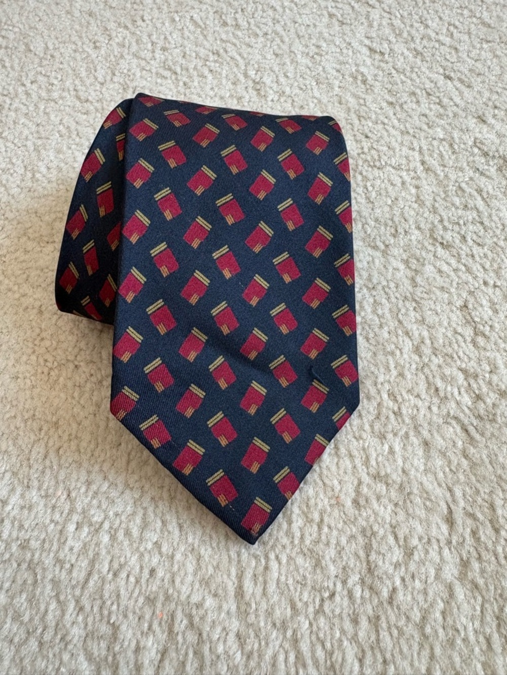 XMI for Nordstrom 325 Series 100% silk burgundy red blue pattern tie 60” preppy